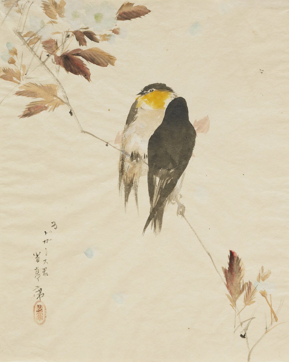 枝に鳥、1871-1917 作： 渡辺ページイ