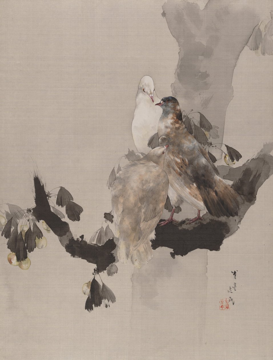 木のハト、ca。 1887。 作： 渡辺ページイ