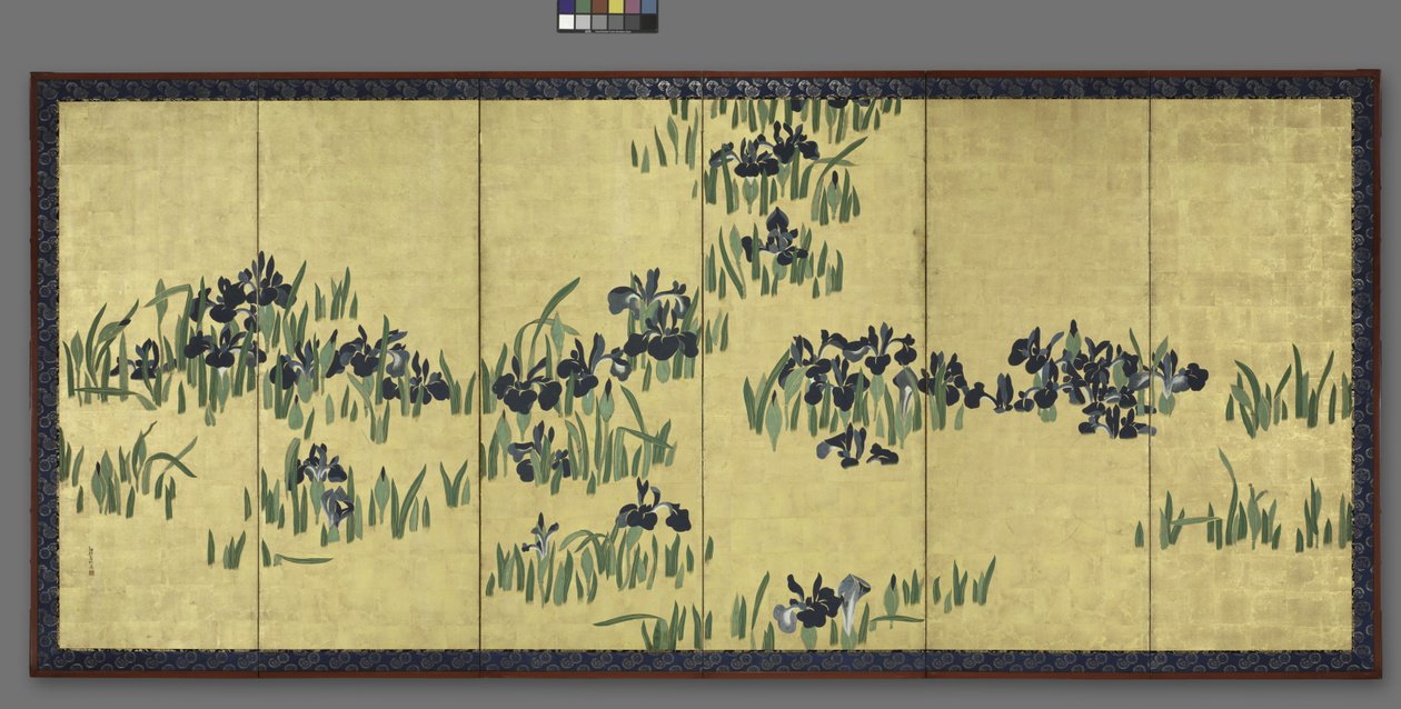 アイリス、6分割スクリーンのペアの1つ、1700年代 作： 渡辺志子