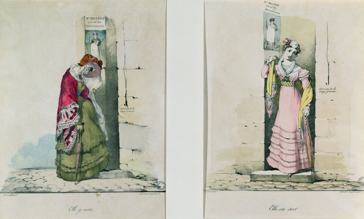 Godefroy Engelmann（1788-1839）によって刻まれた中絶クリニックに出入りする女性 作： ワティエ