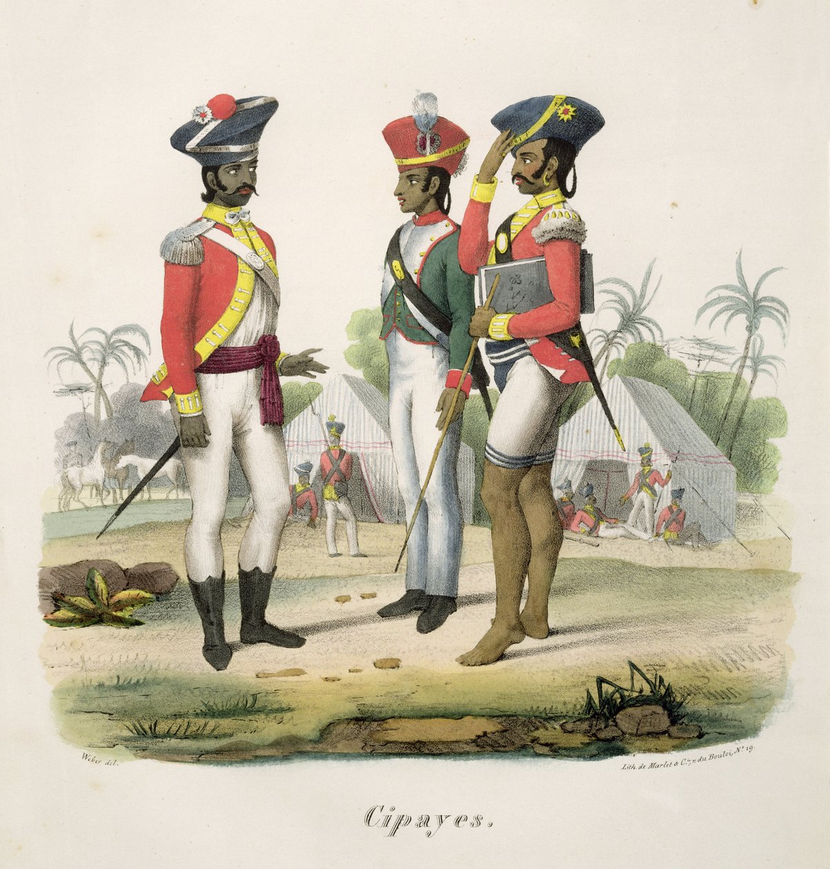 1827-35年に出版されたマーレットウントシーの彫刻が施されたMEバーヌーフの「L&39;Inde Francaise」からのセポイ 作： 