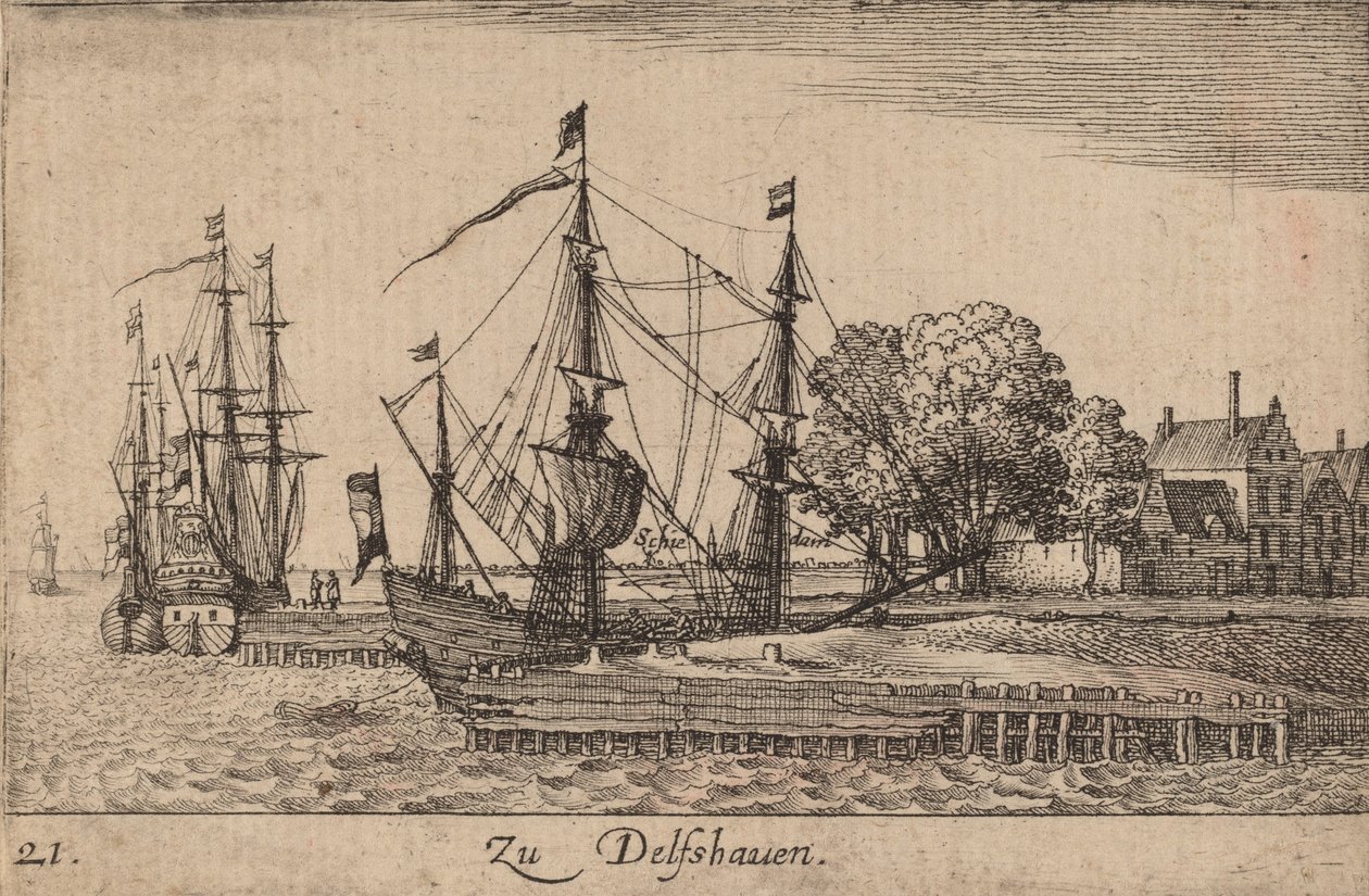 デルフト港、1635 年。 作： ヴァーツラフ・ホラー