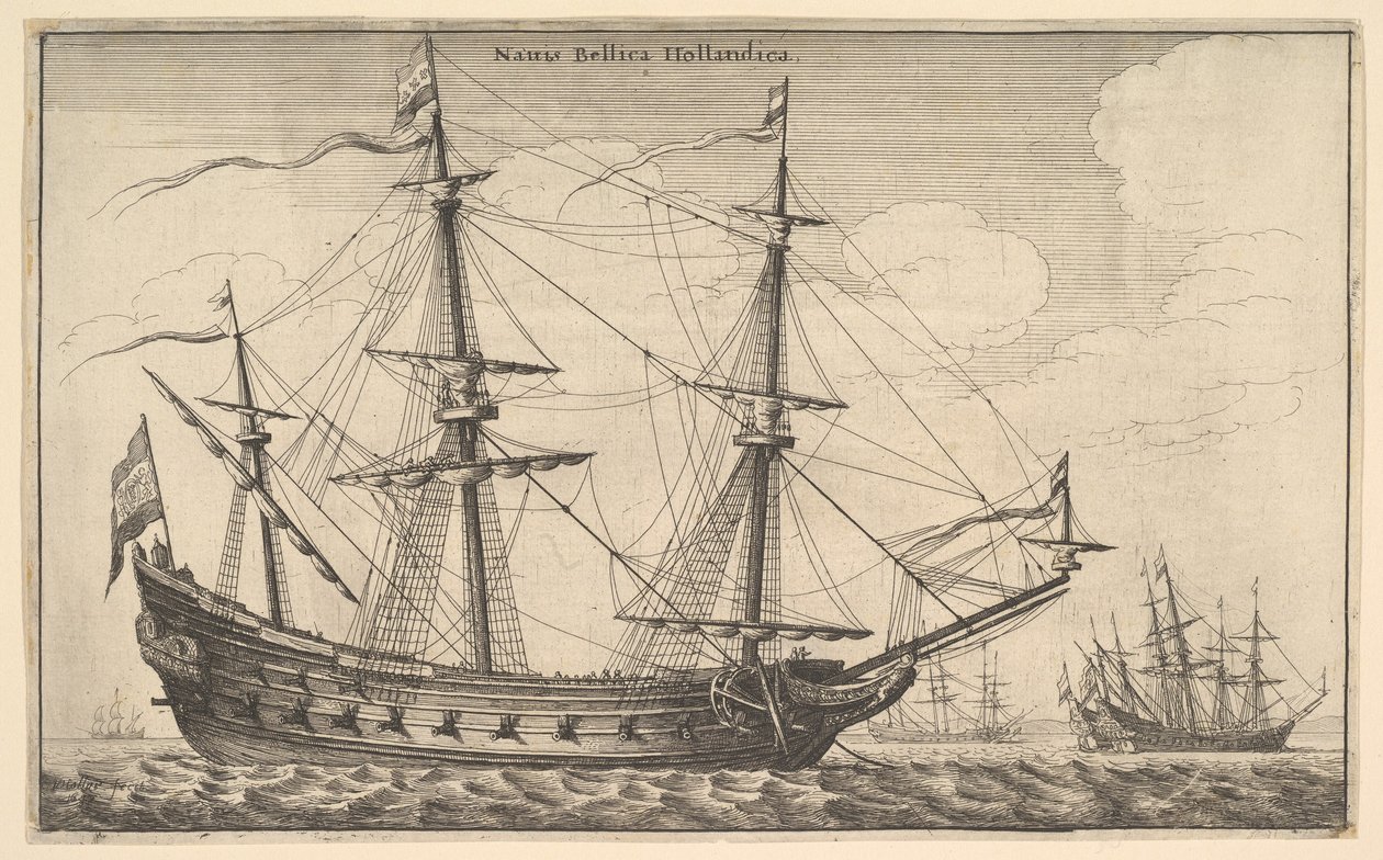 オランダ軍艦、1647年。 作： ヴァーツラフ・ホラー