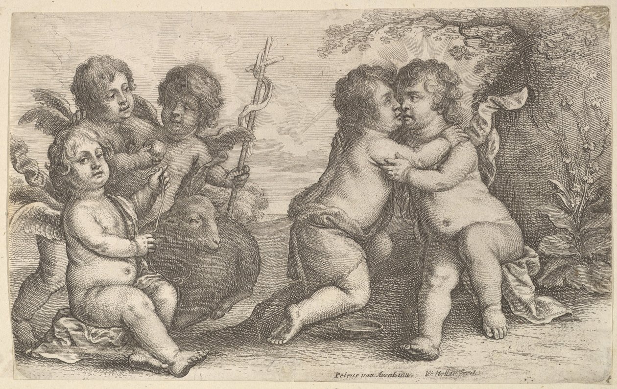 イエスと聖ヨハネがケルビムと抱き合うことで、1646年。 作： ヴァーツラフ・ホラー