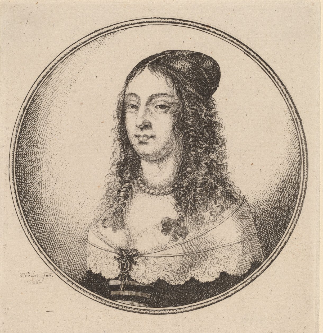 巻き毛にリボンをつけた女性 1646年 作： ヴァーツラフ・ホラー