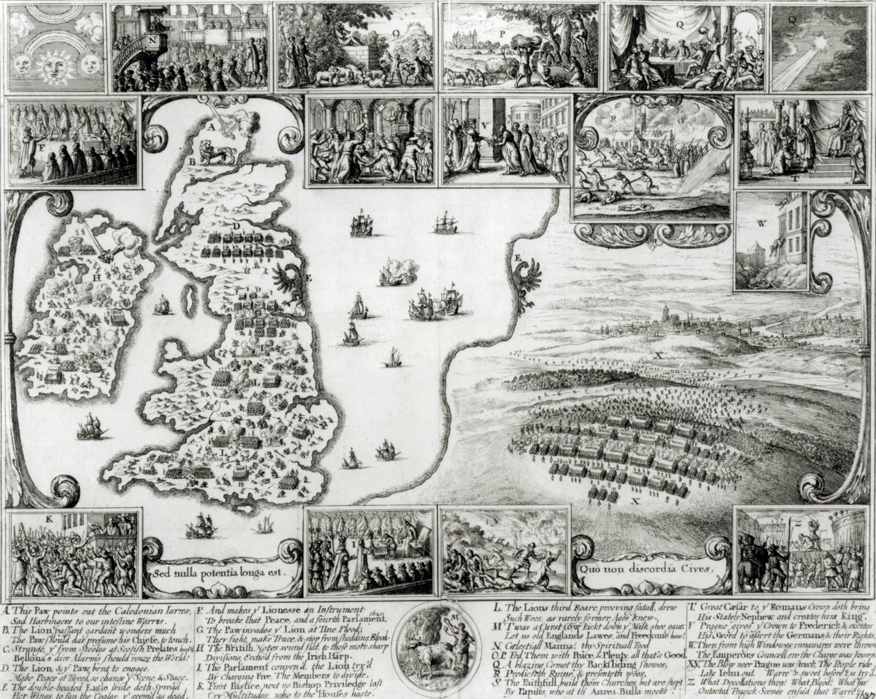 南北戦争イギリスの地図と1632年のプラハの眺め 作： ヴァーツラフ・ホラー