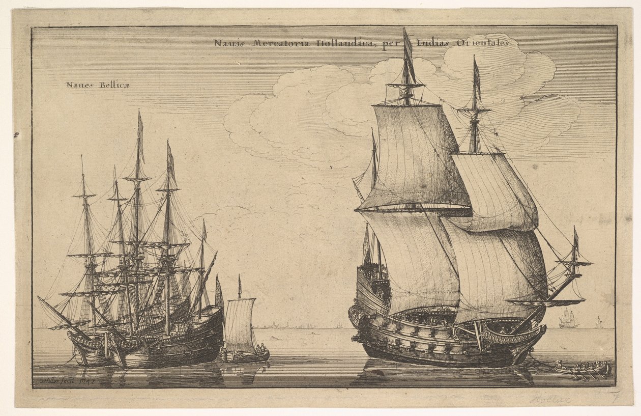 商船は、1647年にオランダ領西インド諸島のオランダ領東インド人を航行しました。 作： ヴァーツラフ・ホラー
