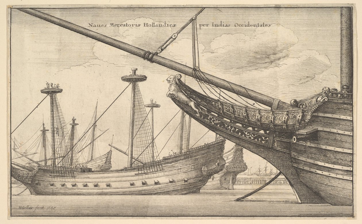 商船は、1647年にオランダ領西インド諸島のオランダ領東インド人を航行しました。 作： ヴァーツラフ・ホラー