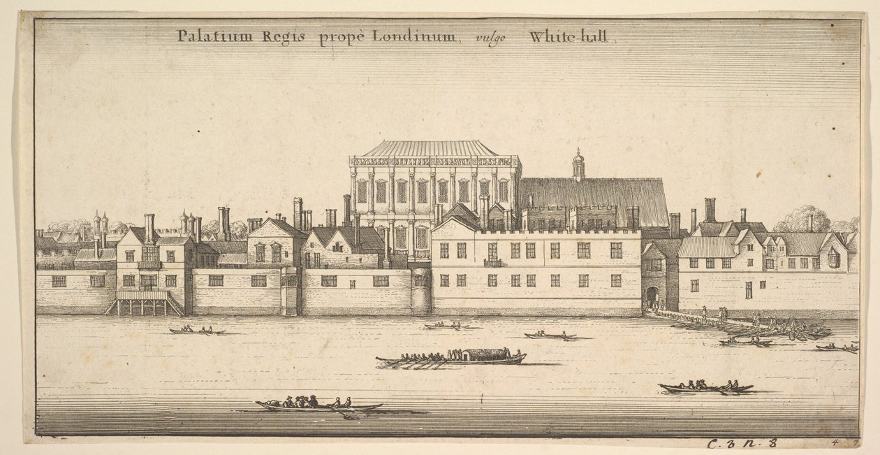 ロンドン近郊の宮殿、一般にホワイトホールの王宮、ホワイトホール、ロンドン、ca。 1647年。 作： ヴァーツラフ・ホラー