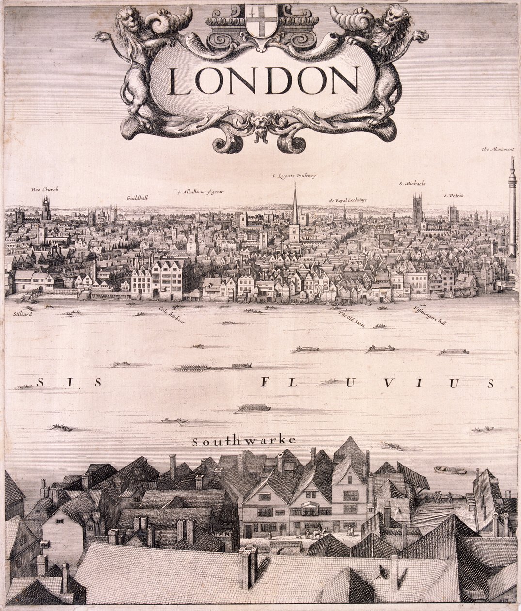 ロンドンのパノラマビュー、c1670 作： ヴァーツラフ・ホラー