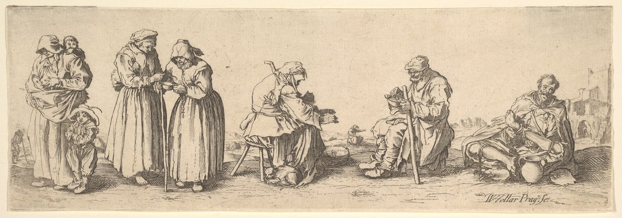 6人の男と女の乞食、1630年。 作： ヴァーツラフ・ホラー