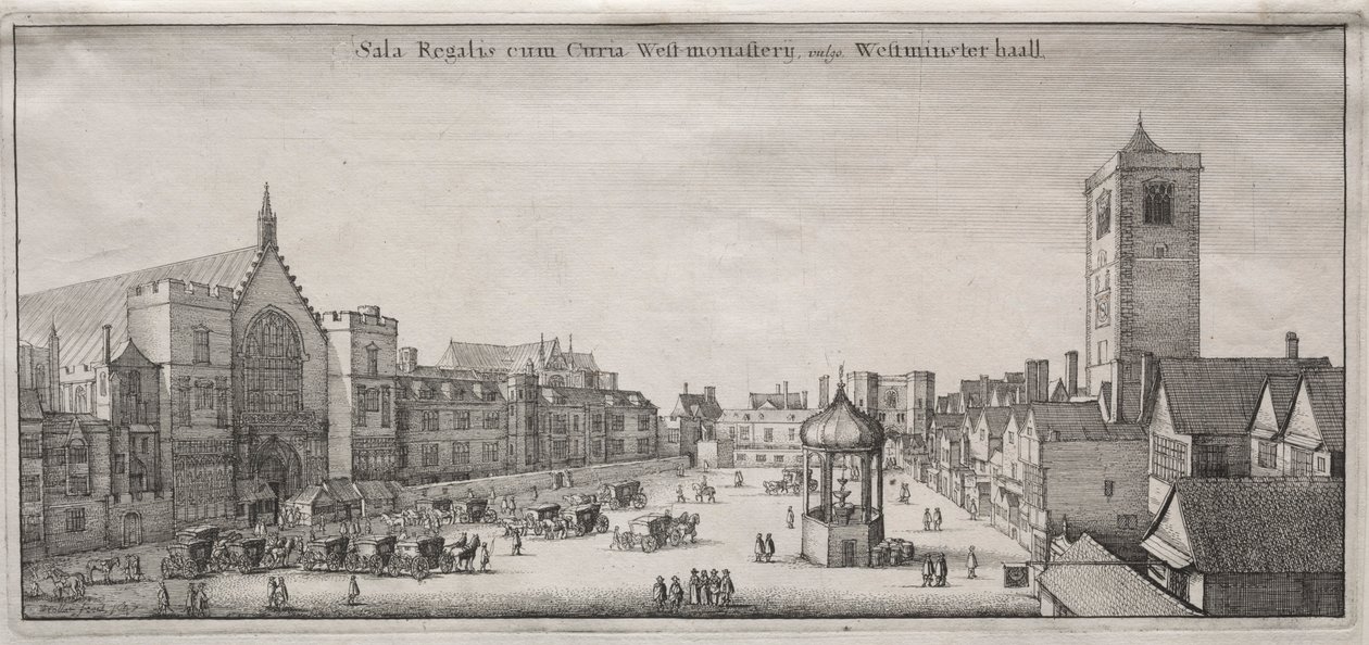 ロンドンの眺め：ウェストミンスターホールのある新しい宮殿の庭、および時計の家、1647年。 作： ヴァーツラフ・ホラー