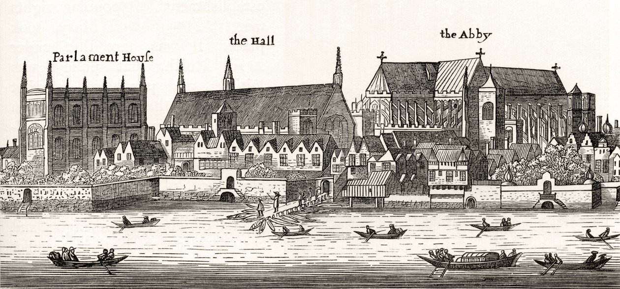 リチャード・ロバート牧師による「ロンドンの写真：ペンと鉛筆で描かれた」からの1647年のウェストミンスター、1890年公開 作： ヴァーツラフ・ホラー