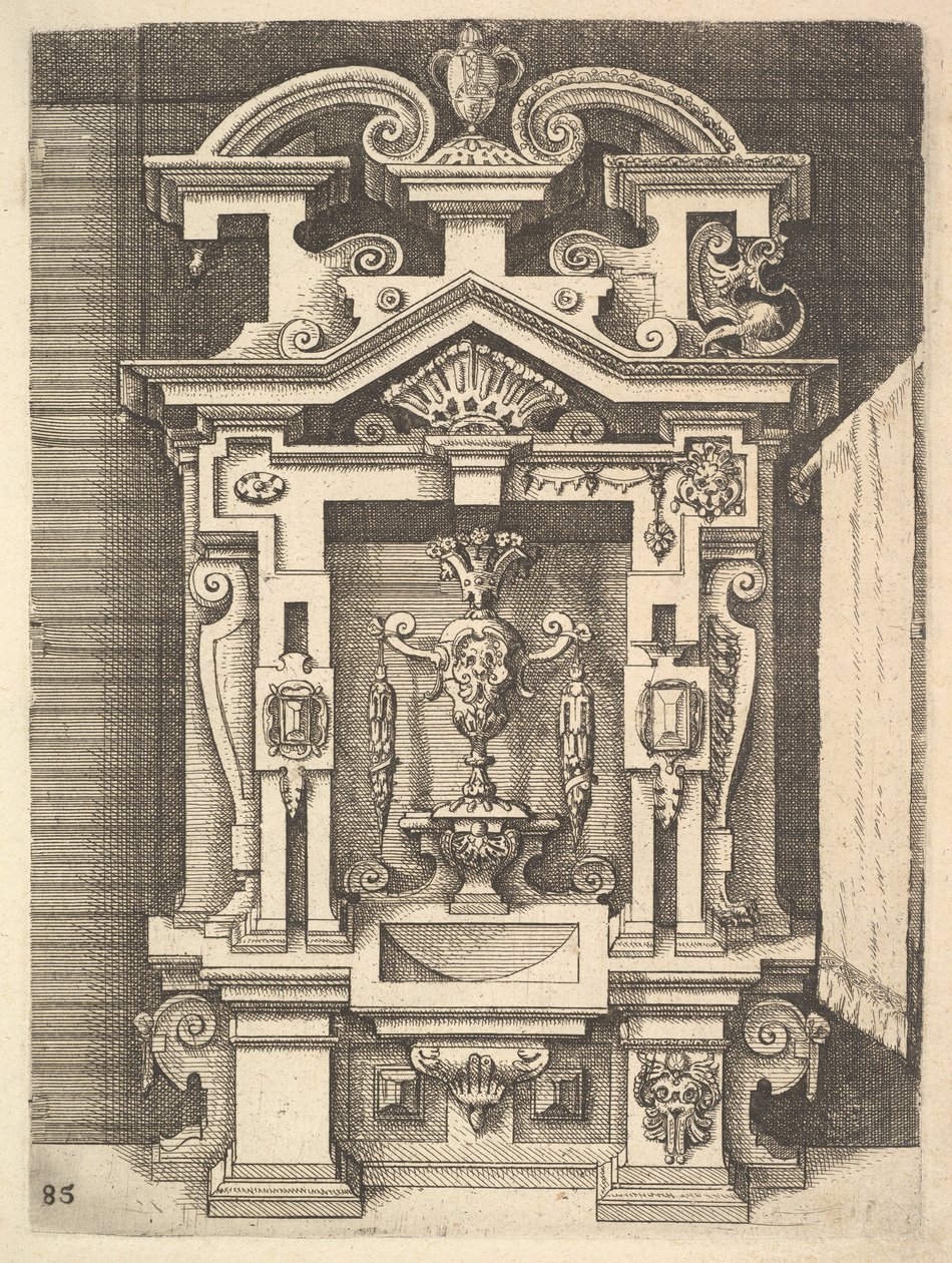 1598年Dietterlins ArchitecturaのLavabo、Plate 85のデザイン。 作： ウェンデルディエテルリン長老