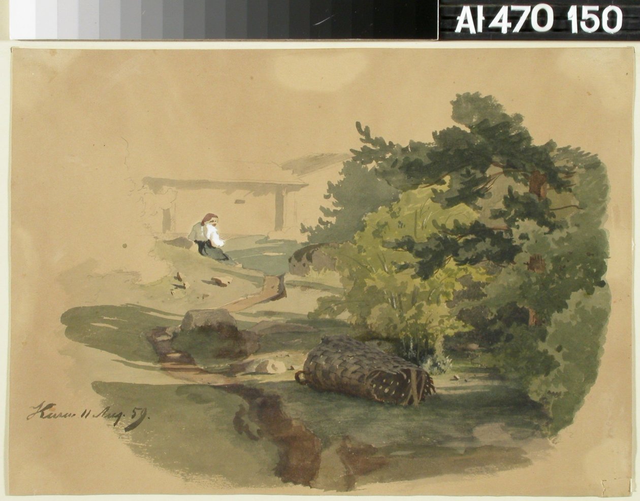 Landschaft mit Schindelkorb und sitzender Frau 作： ヴェルナー・ホルムバーグ