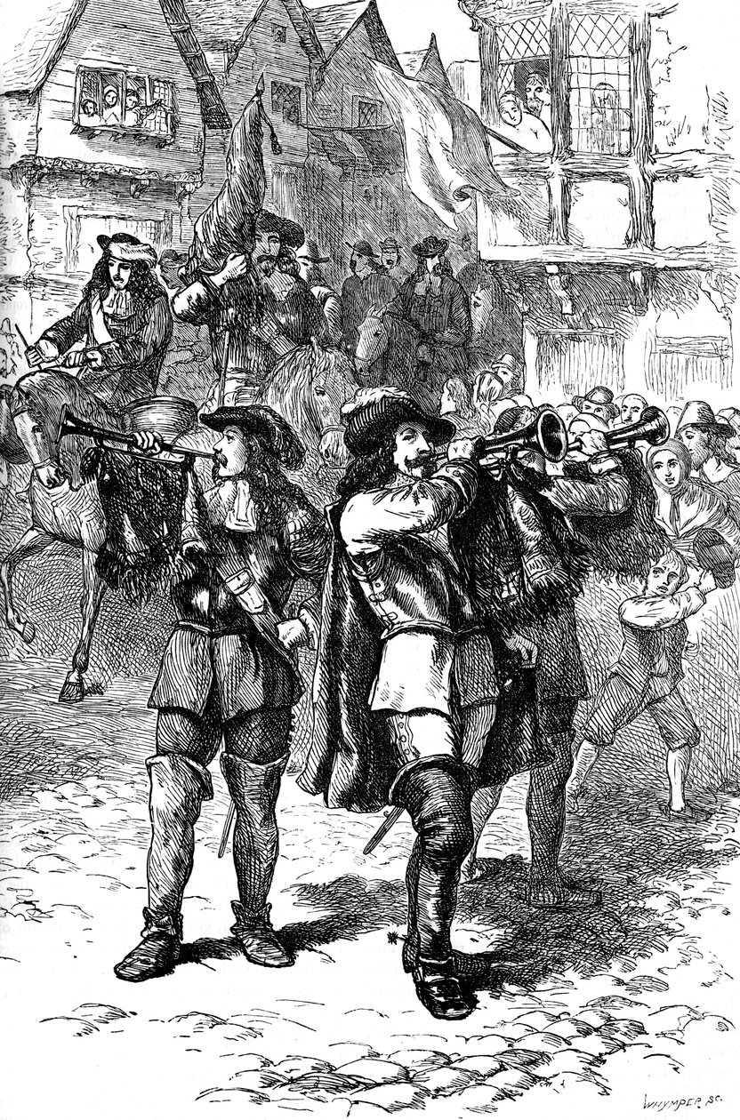 ジェームズ2世が1685年にボストンで宣言した1880年 作： ウィンパー