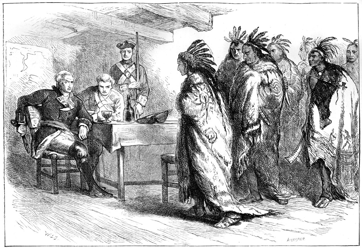 ポンティアックとインディアンのグラッドウィン少佐への訪問、1763年1880年。 作： ウィンパー