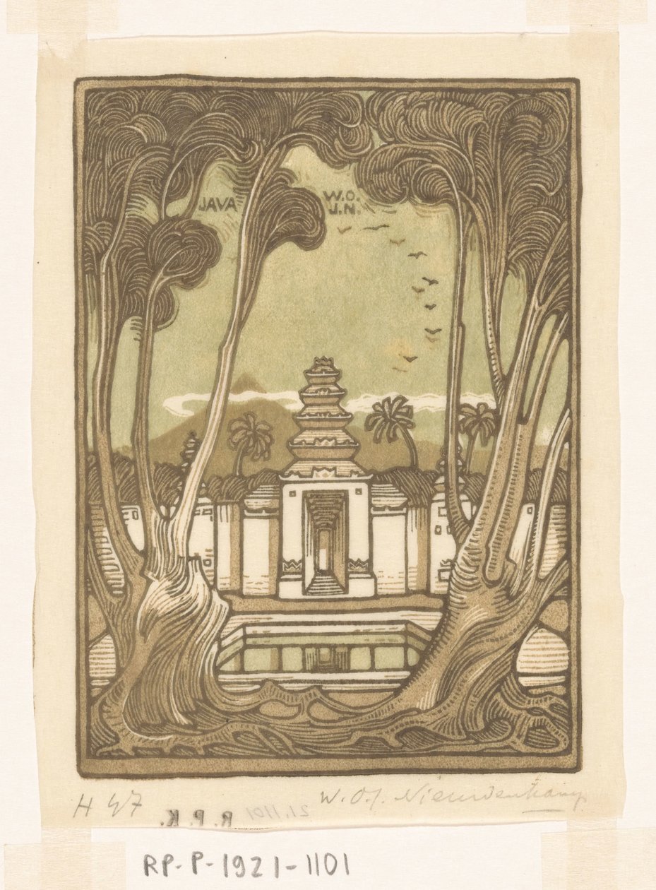 Java のジョグジャカルタの墓地 ジャワ島ハイレ墓地（原題） 作： Wijnand Otto Jan Nieuwenkamp（アーティストによる署名）