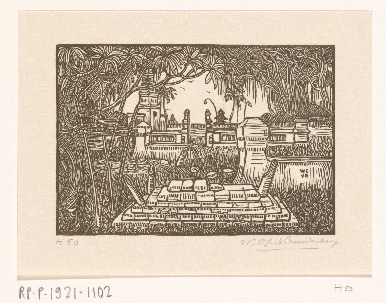 バリ島シンガラジャ墓地 バリ島の墓地 作： Wijnand Otto Jan Nieuwenkamp（アーティストによる署名）