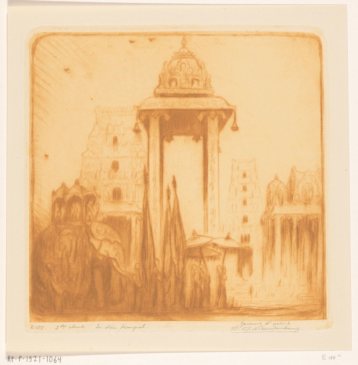 イギリス領インドの寺院の中庭 お寺で（原題） 作： Wijnand Otto Jan Nieuwenkamp（アーティストによる署名）