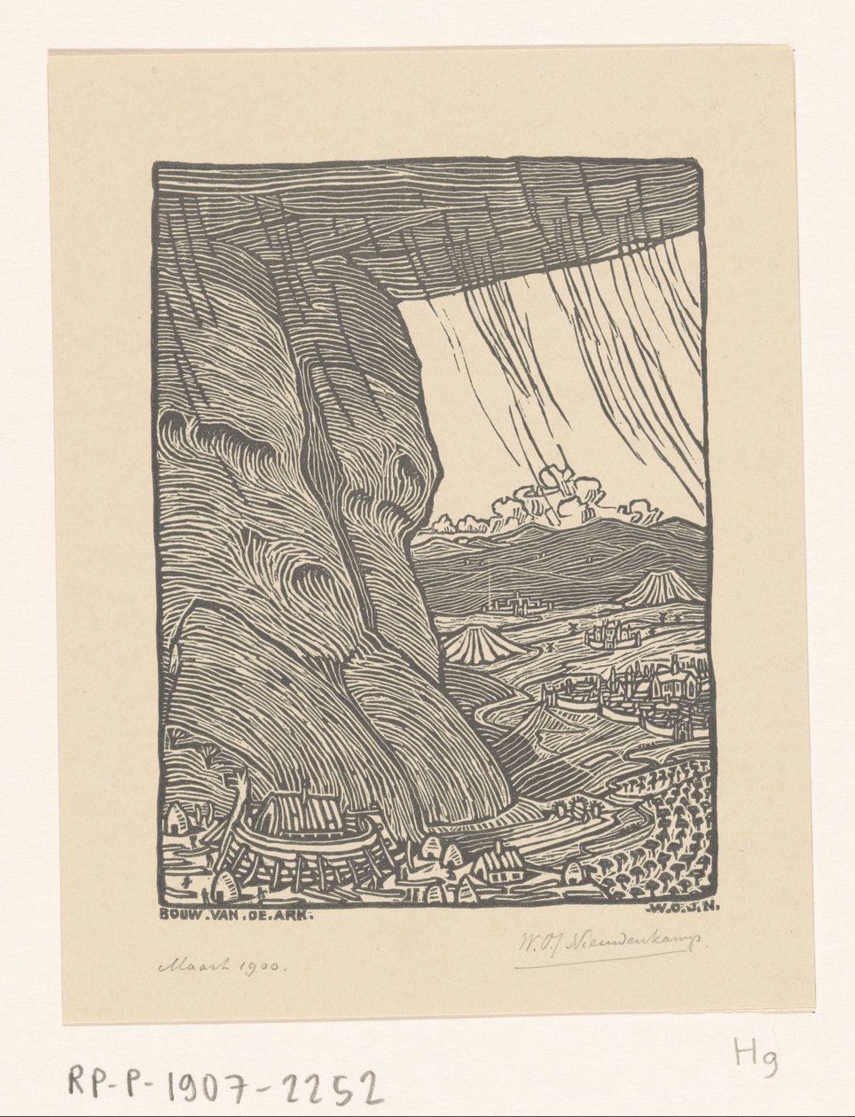 ノアの方舟の建設 箱舟の建造 (原題) 作： Wijnand Otto Jan Nieuwenkamp（アーティストによる署名）