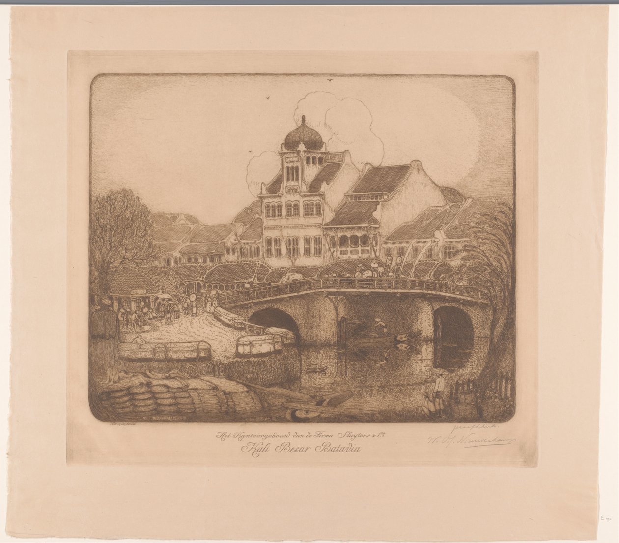 Firma Sluyters & Co. のオフィスビル。 Kali Besar Batavia (オブジェクトの元のタイトル) 作： Wijnand Otto Jan Nieuwenkamp（アーティストによる署名）