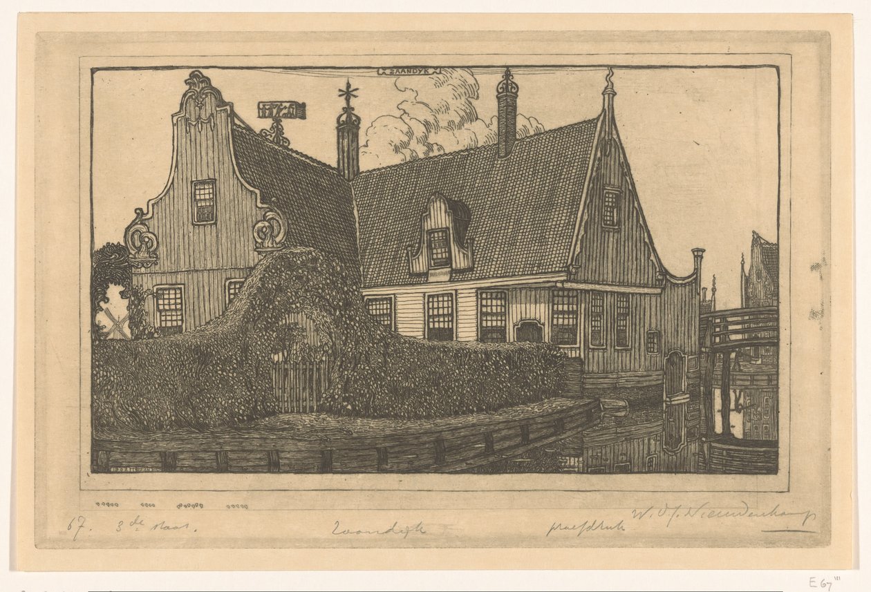 ザーンダイクの水辺の木造住宅 ザーンダイクの家（原題） 作： Wijnand Otto Jan Nieuwenkamp（アーティストによる署名）