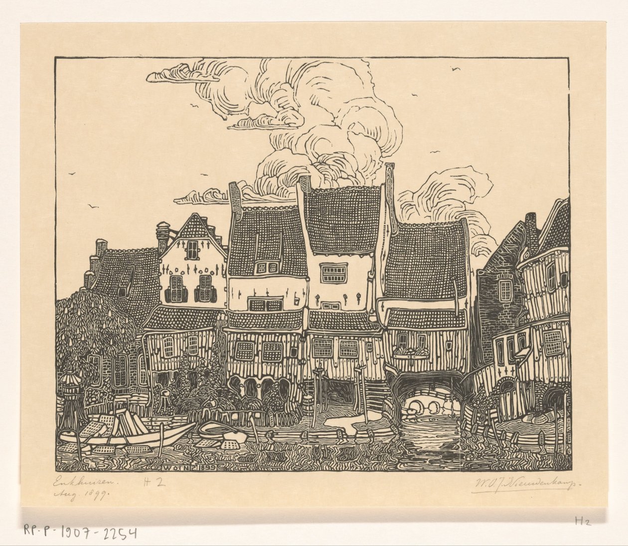 エンクハイゼン港の家々 エンクホイゼンの港（原題） 作： Wijnand Otto Jan Nieuwenkamp（アーティストによる署名）