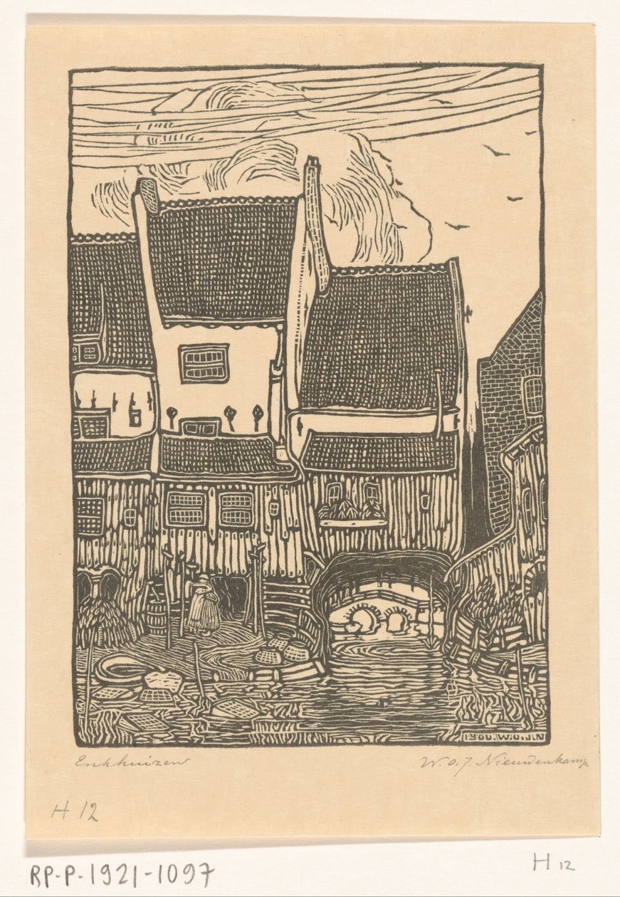 エンクハイゼン港の家々 古民家 遠恵前（原題） 作： Wijnand Otto Jan Nieuwenkamp（アーティストによる署名）
