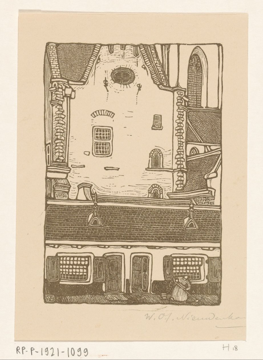 ハールレムの旧グルンマルクトにあるシント・バヴォーケルクに面した家々 St. Bavo, Haarlem (原題) 作： Wijnand Otto Jan Nieuwenkamp（アーティストによる署名）
