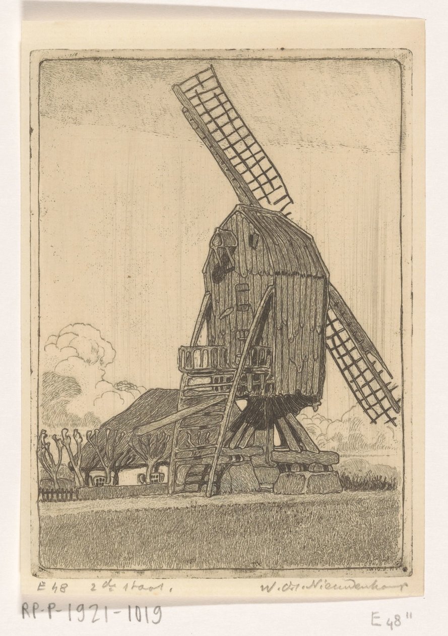 Bennekom 近くの 2 枚刃の製粉機 古い工場 (原題) 作： Wijnand Otto Jan Nieuwenkamp（アーティストによる署名）