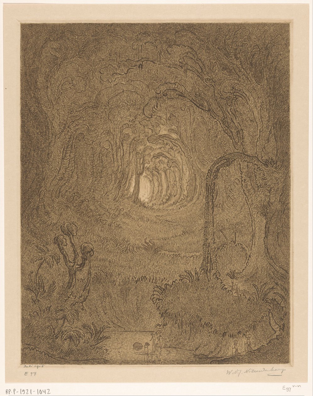 ジャワのジャングル ジャングルの中で (原題) 作： Wijnand Otto Jan Nieuwenkamp（アーティストによる署名）