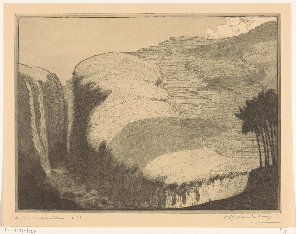バリ島のギャニャールにある 2 つの滝 二つの滝 (原題) 作： Wijnand Otto Jan Nieuwenkamp（アーティストによる署名）