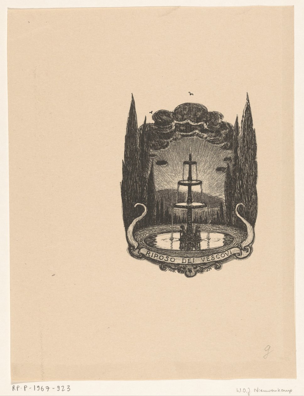 Fontein in de tuin van Villa フィエーゾレの残りの司教たち 残りの司教 (オブジェクトのタイトル) 作： Wijnand Otto Jan Nieuwenkamp