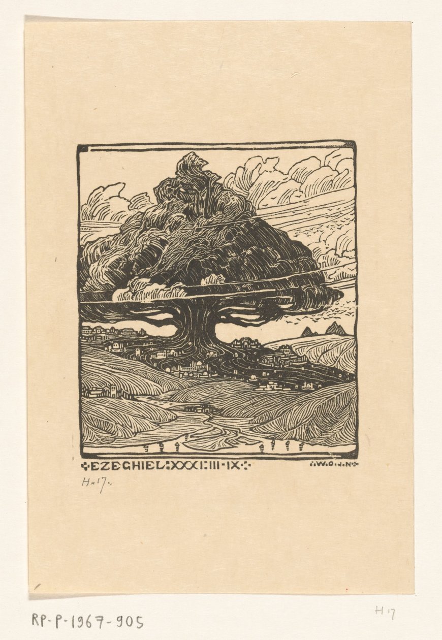 山の風景の中の杉の下の都市 エゼキエルの夢見（原題） 作： Wijnand Otto Jan Nieuwenkamp