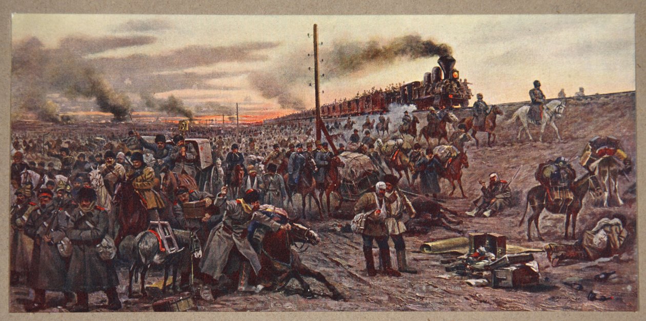 モークデンの戦いの後、セリーヌへ向かう途中、「満州：日露戦争からのイメージ」、A。マーティノフ編集、サンクトペテルブルク、1907 作： ビクター・マゾウロフスキー