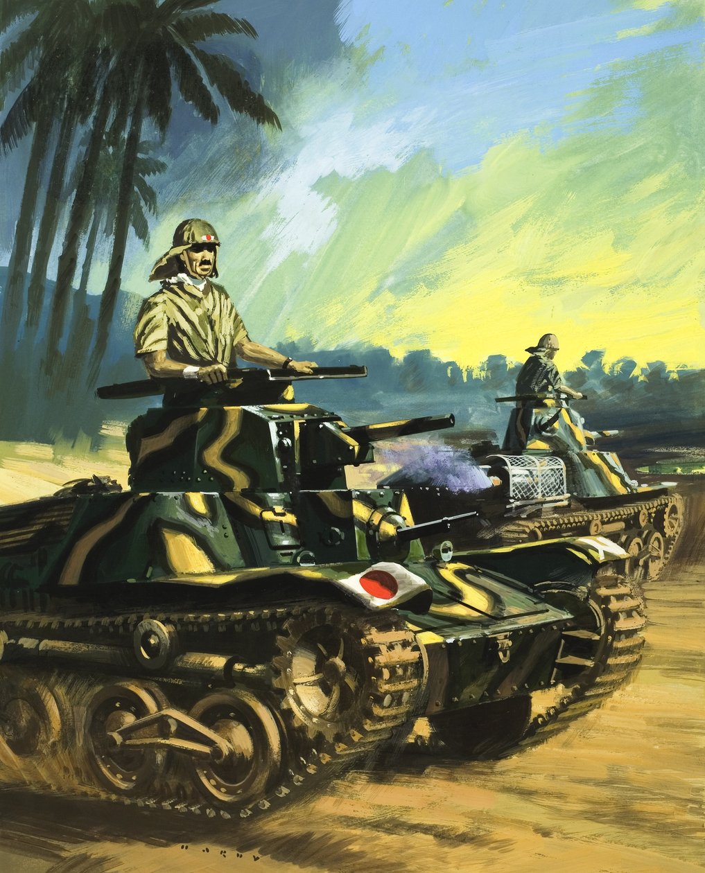 日本の戦車（グワッシュ、紙） 作： ウィルフ (20 世紀) ハーディ