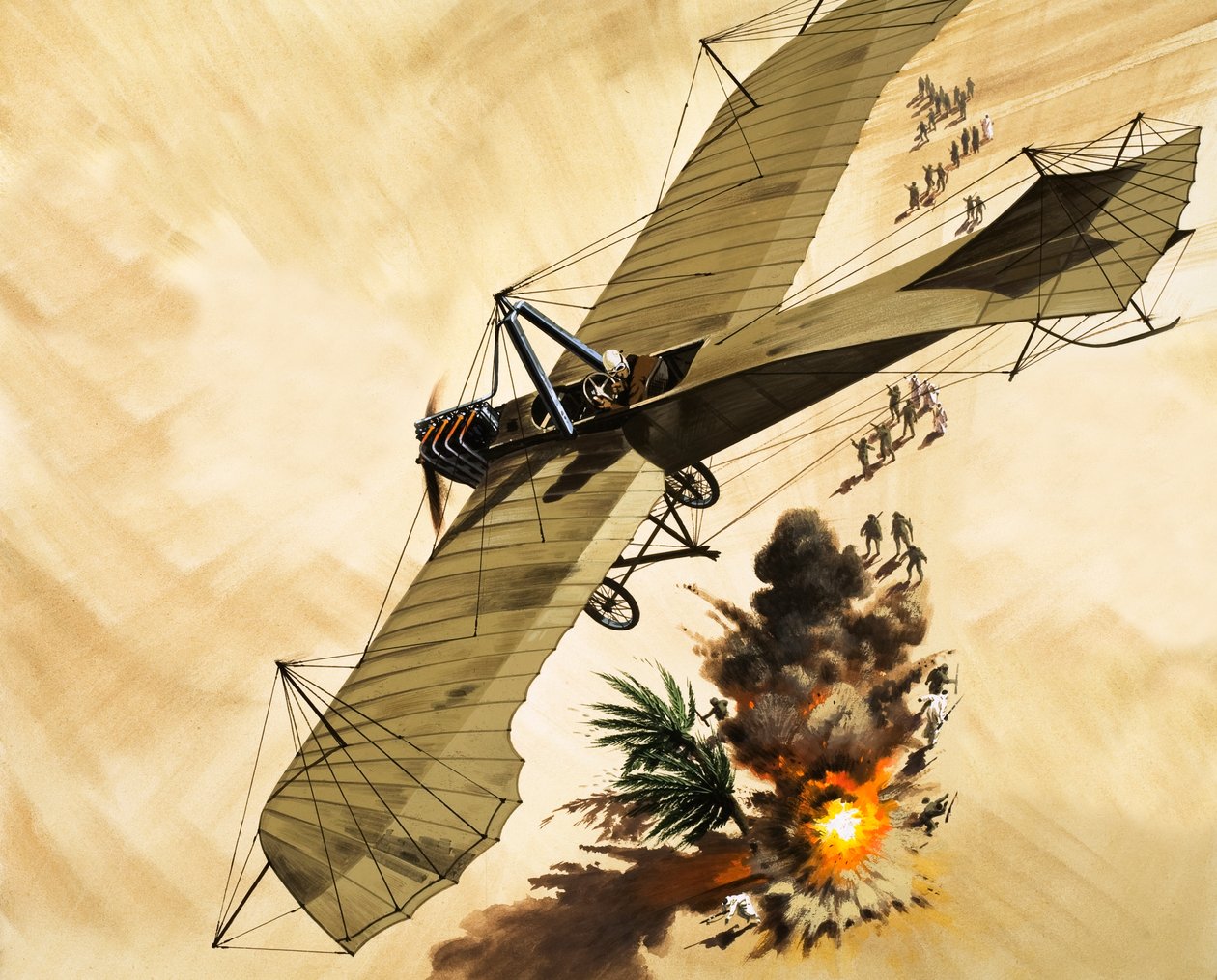 1911年、ジュリップ・ガヴォッティ中尉が初めて飛行機から爆弾を投下した。 作： ウィルフ (20 世紀) ハーディ