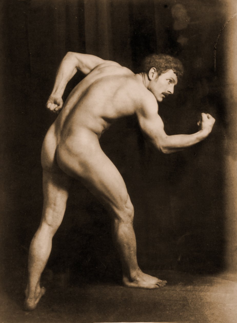 男性のヌードの研究、1900年頃（セピア写真） 作： ヴィルヘルム・フォン・グローデン男爵