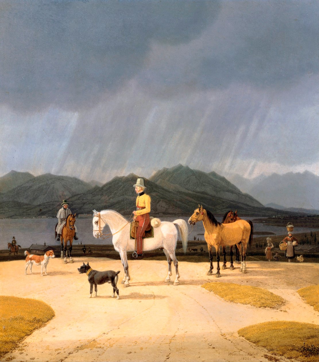 "Cavaliers sur le Tegern Allemagne" (テーゲルン湖の騎手たち) Peinture de Wilhelm Ritter von Kobell (1766-1853) 1832 油彩・木材 Dim 282x263 cm Staatliche Museen, Berlin 作： ウィルヘルム・アレクサンダー・コベル
