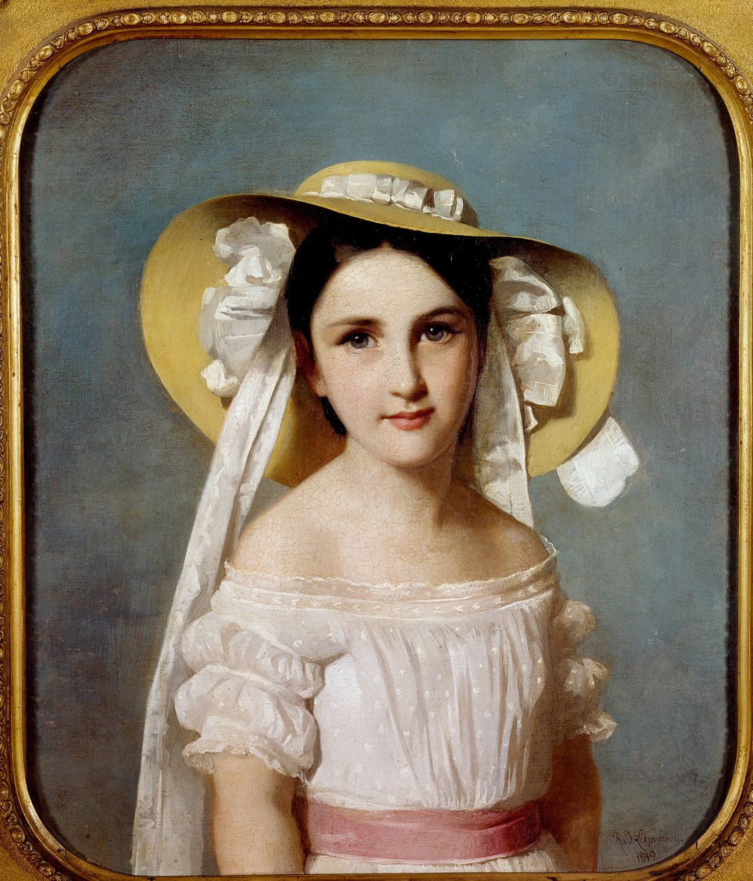 エミリー・レオ嬢の肖像。若い女の子の肖像。Whilem Lehmann（1819-1905）による絵画 作： ヴィルヘルム・オーギュスト・ルドルフ・レーマン