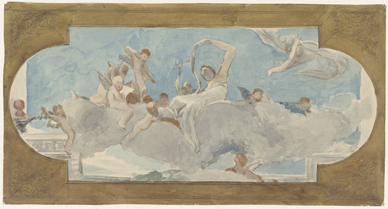 雲の上に座る人物が描かれた天井画 作： ウィルヘルム・コーネリス・バウアー