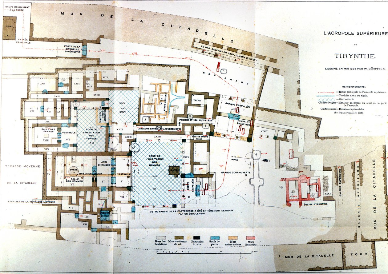 ギリシャの古代都市ティリンスの地図、ハインリッヒ・シュリーマン、パリ 作： ヴィルヘルム・デルプフェルト