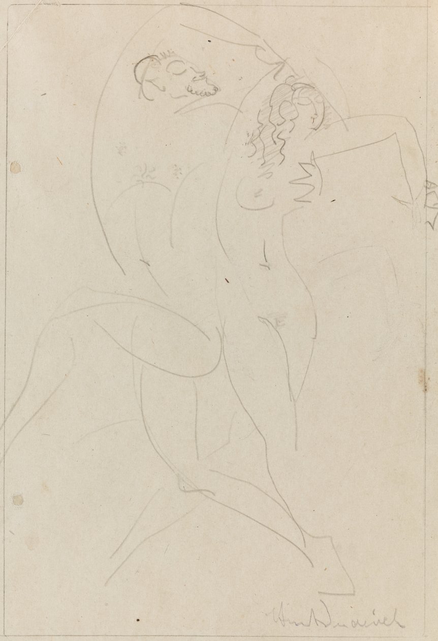 ニンフとサテュロス, c.1915 (紙にグラファイト) 作： ヴィルヘルム・ハント・ディーデリヒ