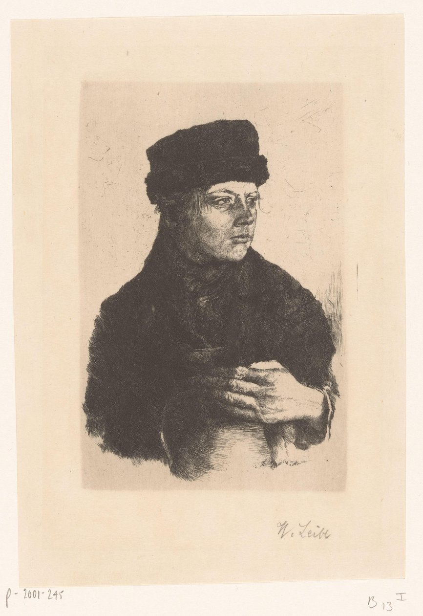 水差しを持つ農場の少年 作： Wilhelm Maria Hubertus Leibl（アーティストによる署名）