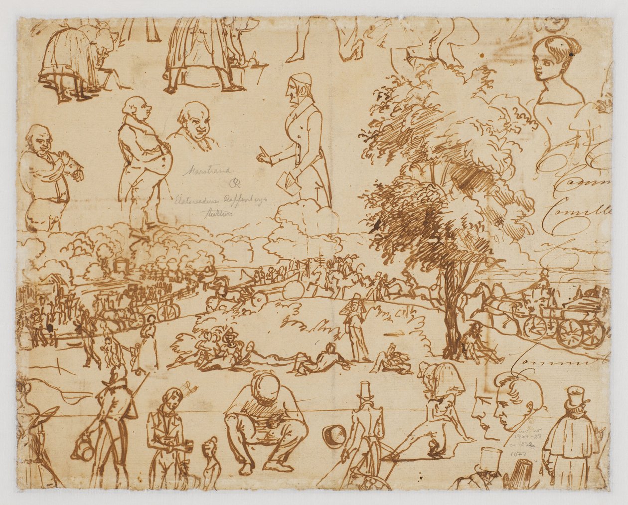 Landschaft mit Pferdewagen und zahlreichen Figurenskizzen 作： ウィルヘルム・マーストランド