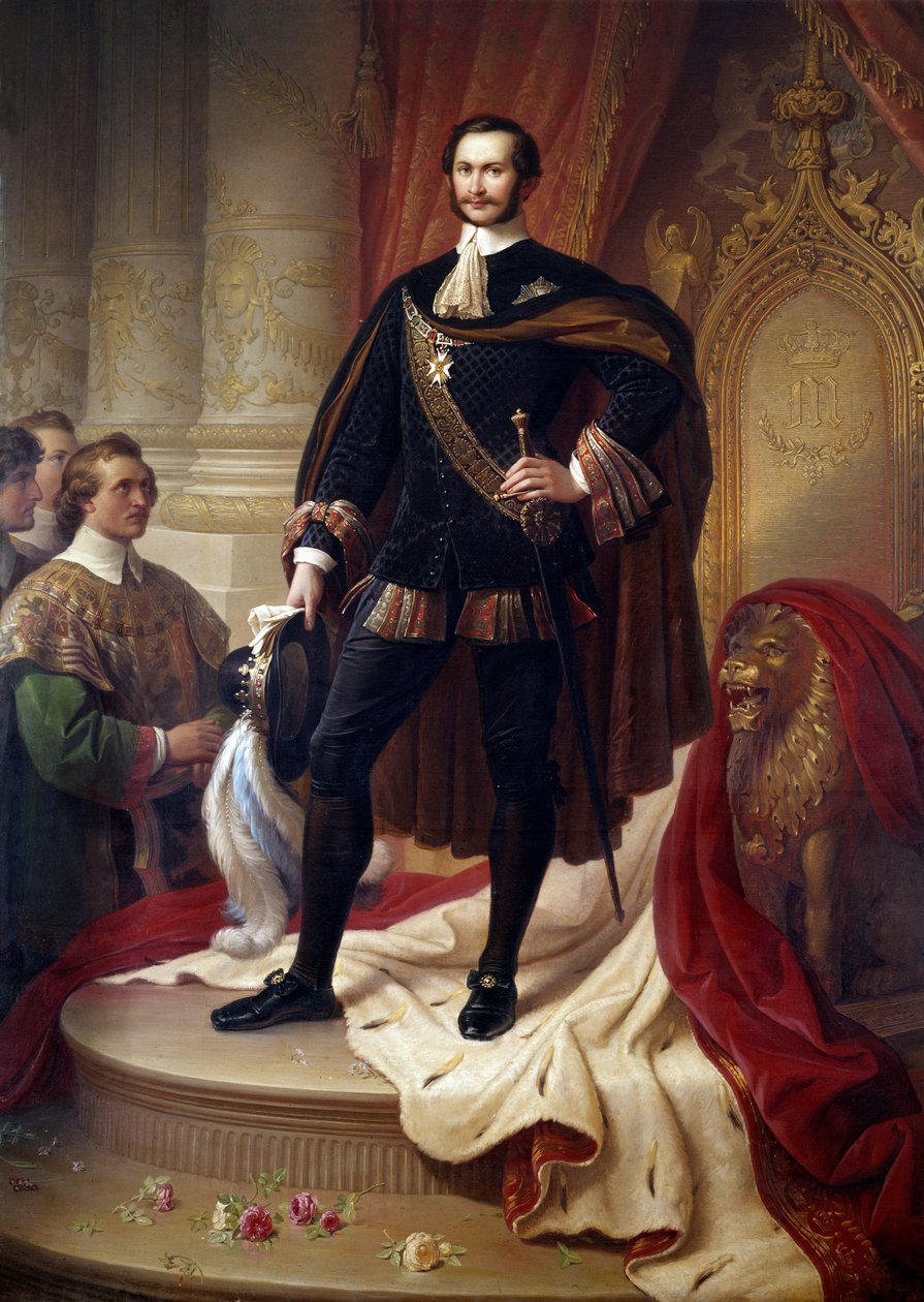 バヴィエール王マクシミリアン2世ヨーゼフ（1811-1864）の足元の肖像 ヴィルヘム・フォン・コールバッハ（1805-1874）の絵 作： ヴィルヘルム・フォン・カウバッハ