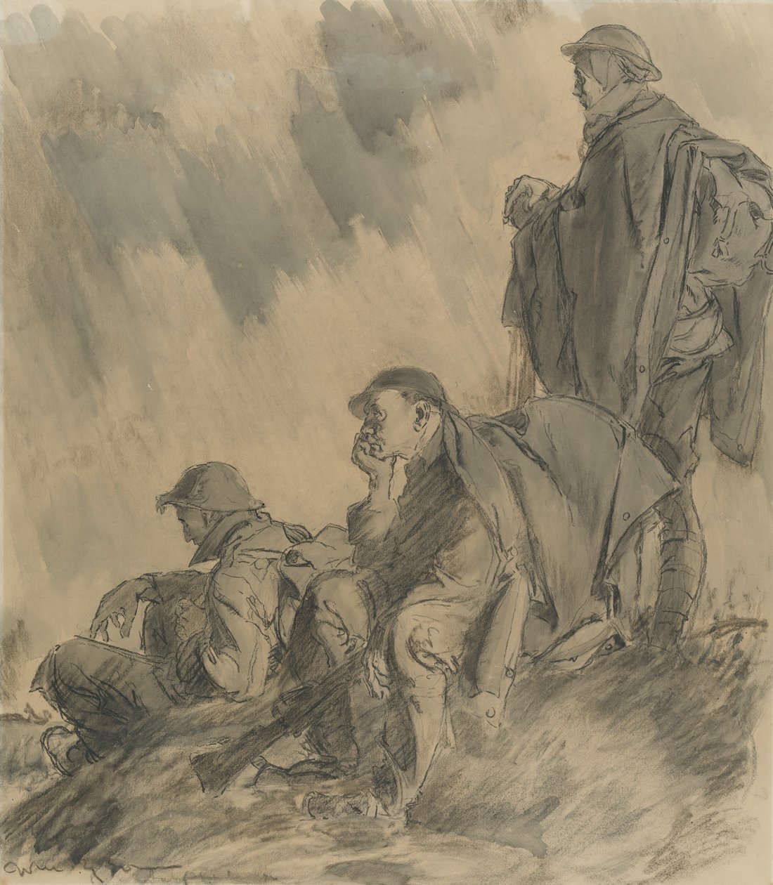 永遠の待つ、1917年（木炭、鉛筆、紙の上で洗う） 作： ウィル・ダイソン