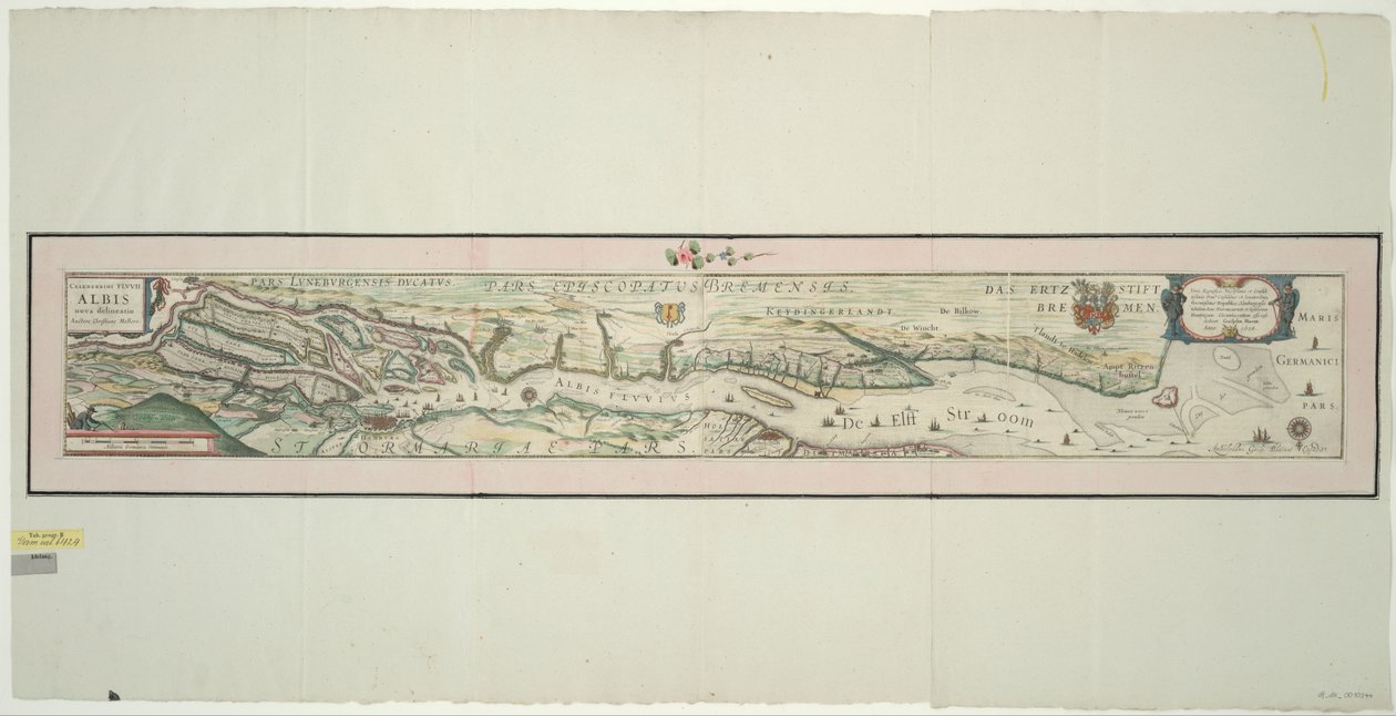 ローワーエルベの地図、1：160 000、銅版画、1628 作： ウィレム・ヤンスーン・ブラウ