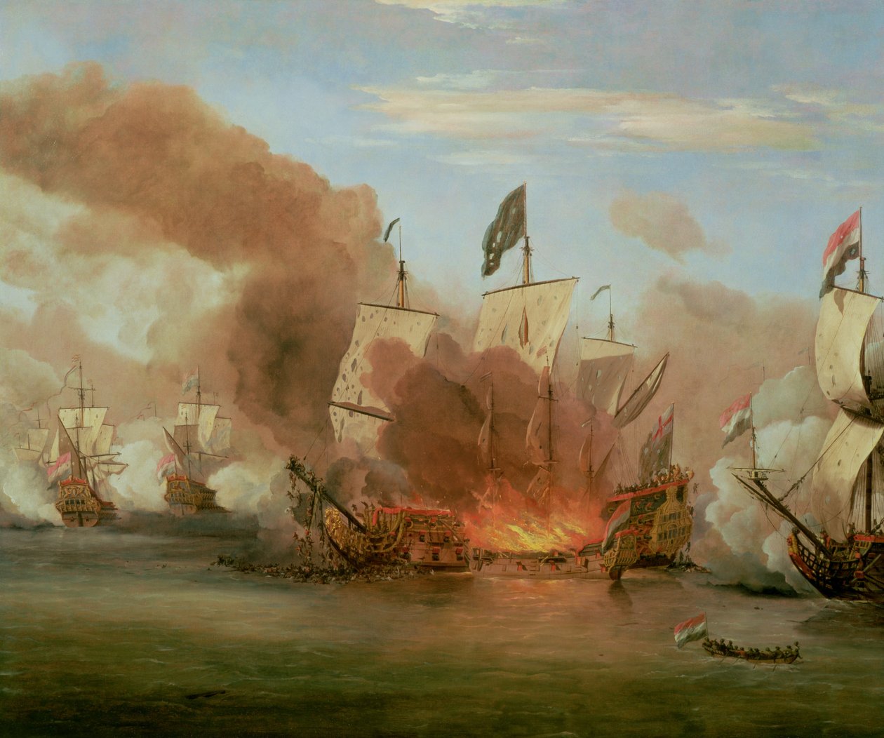 1672年6月6日、ソールバンクの戦いでのロイヤルジェームズのバーニング 作： ウィレム・ヴァン・デ・ヴェルデ・ザ・ヤンガー